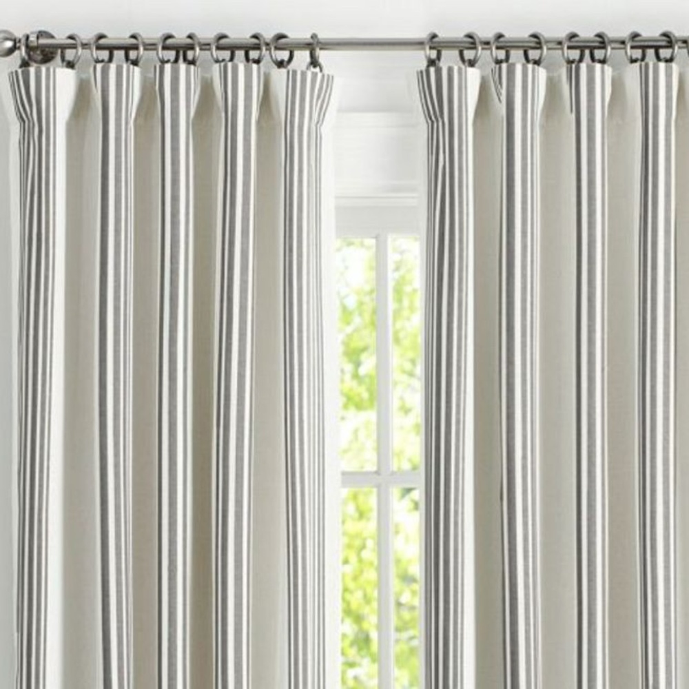 2x POTTERY BARN Riviera Stripe Linen Cotton Curtains Charcoal Gray 50”x108”